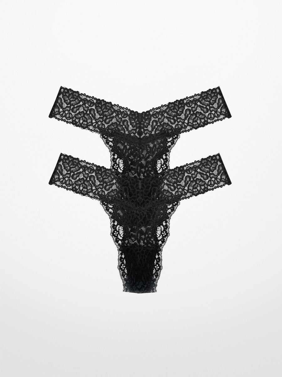 Luxe-Stretch Lace Thong in Black - LoveSuze