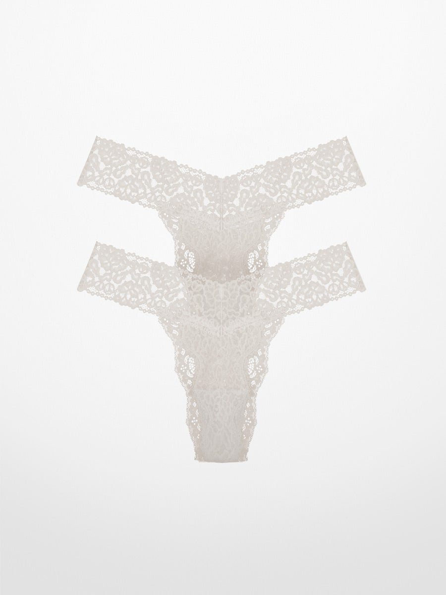 Luxe-Stretch Lace Thong in Taupe - LoveSuze