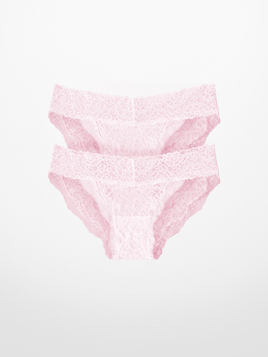 Woman wearing LoveSuze Lace Bikini and Bralette in Soft-Pink