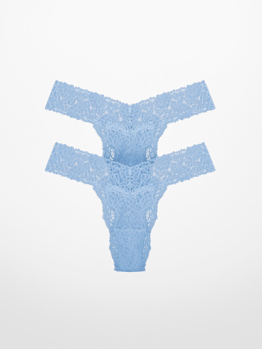 2-Pack Luxe-Stretch Lace Thong in Soft Blue