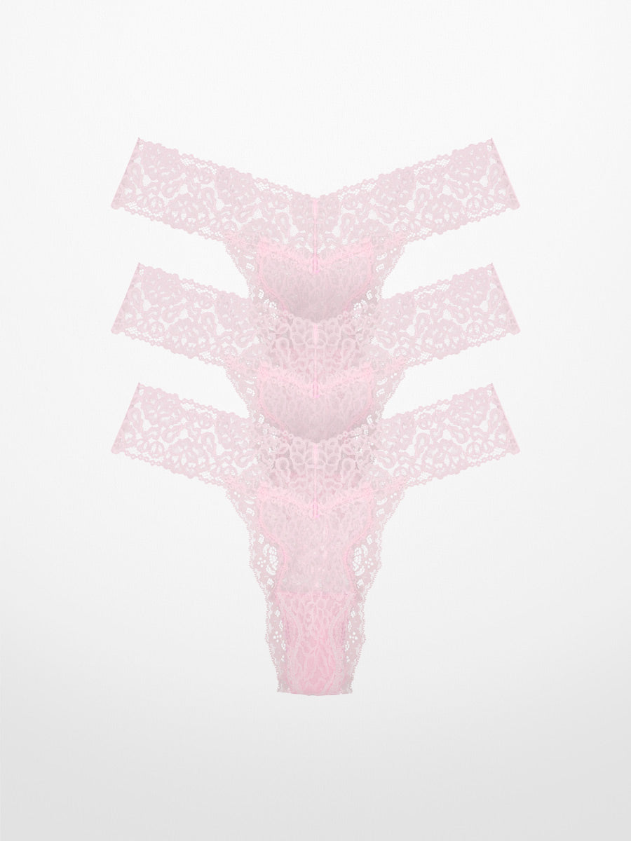 3-Pack Luxe-Stretch Lace Thong in Soft Pink