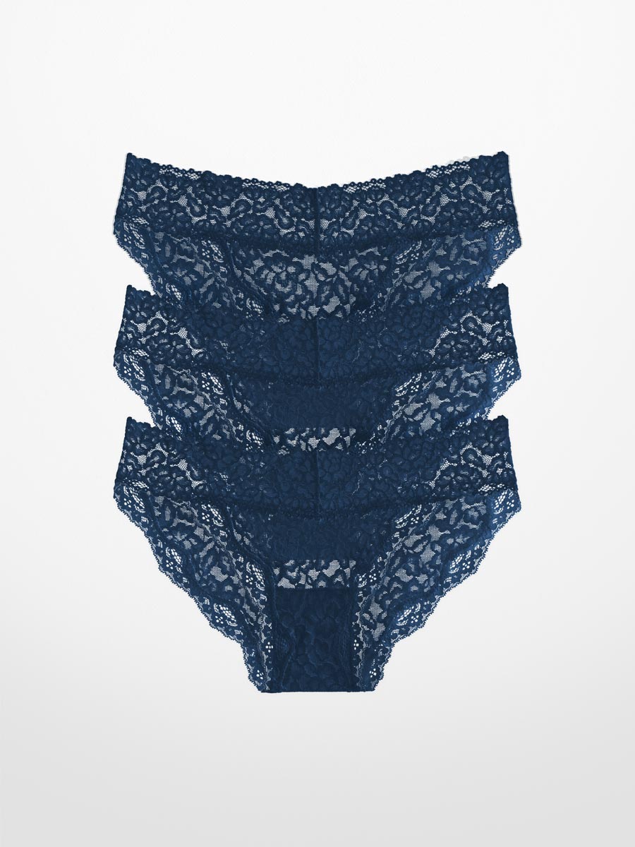 3-Pack Luxe-Stretch Lace Bikini in Midnight Blue