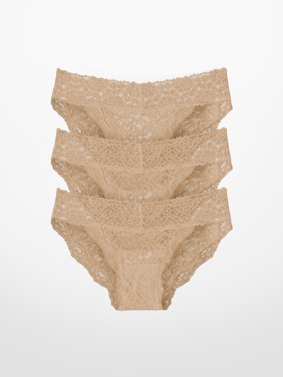 3-Pack Luxe-Stretch Lace Bikini in Beige