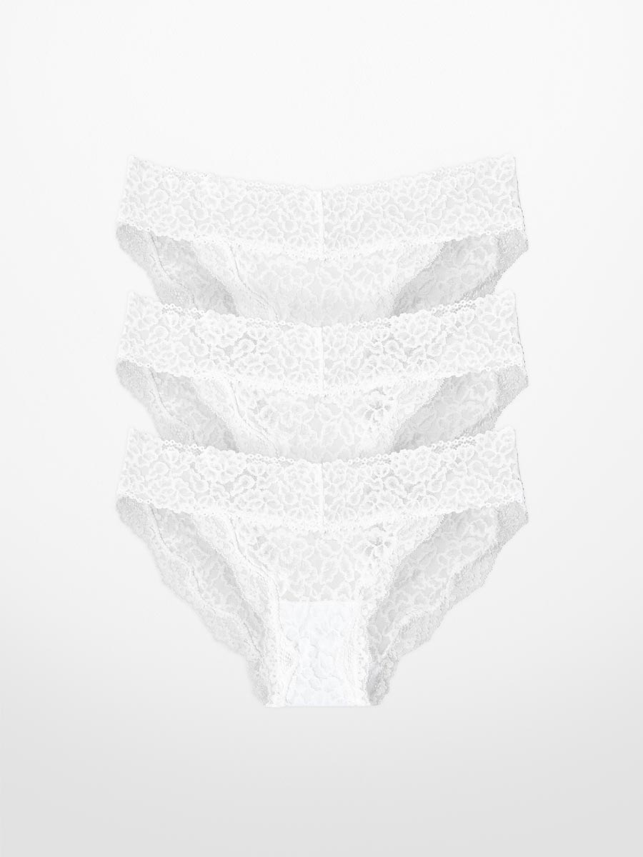 3-Pack Luxe-Stretch Lace Bikini in White