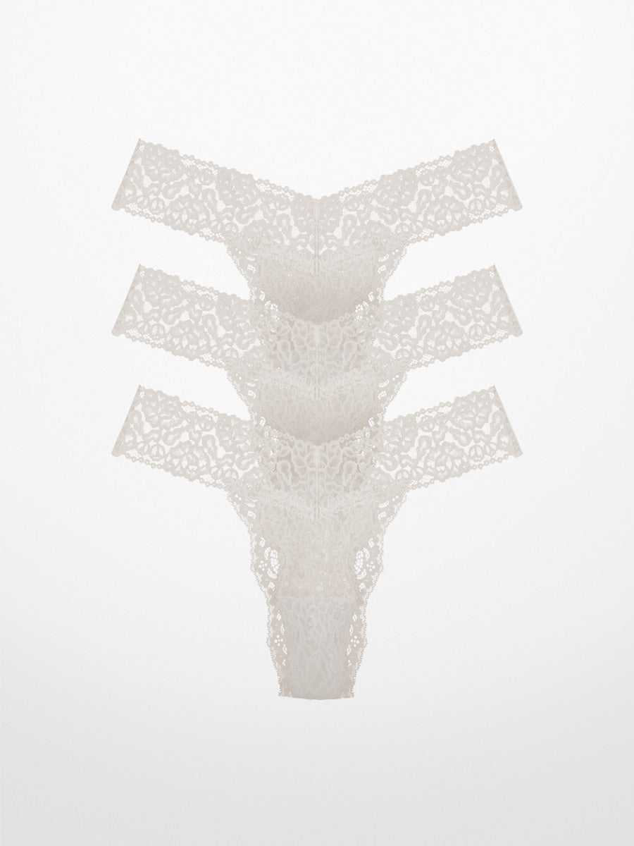 3-Pack Luxe-Stretch Lace Thong in Taupe