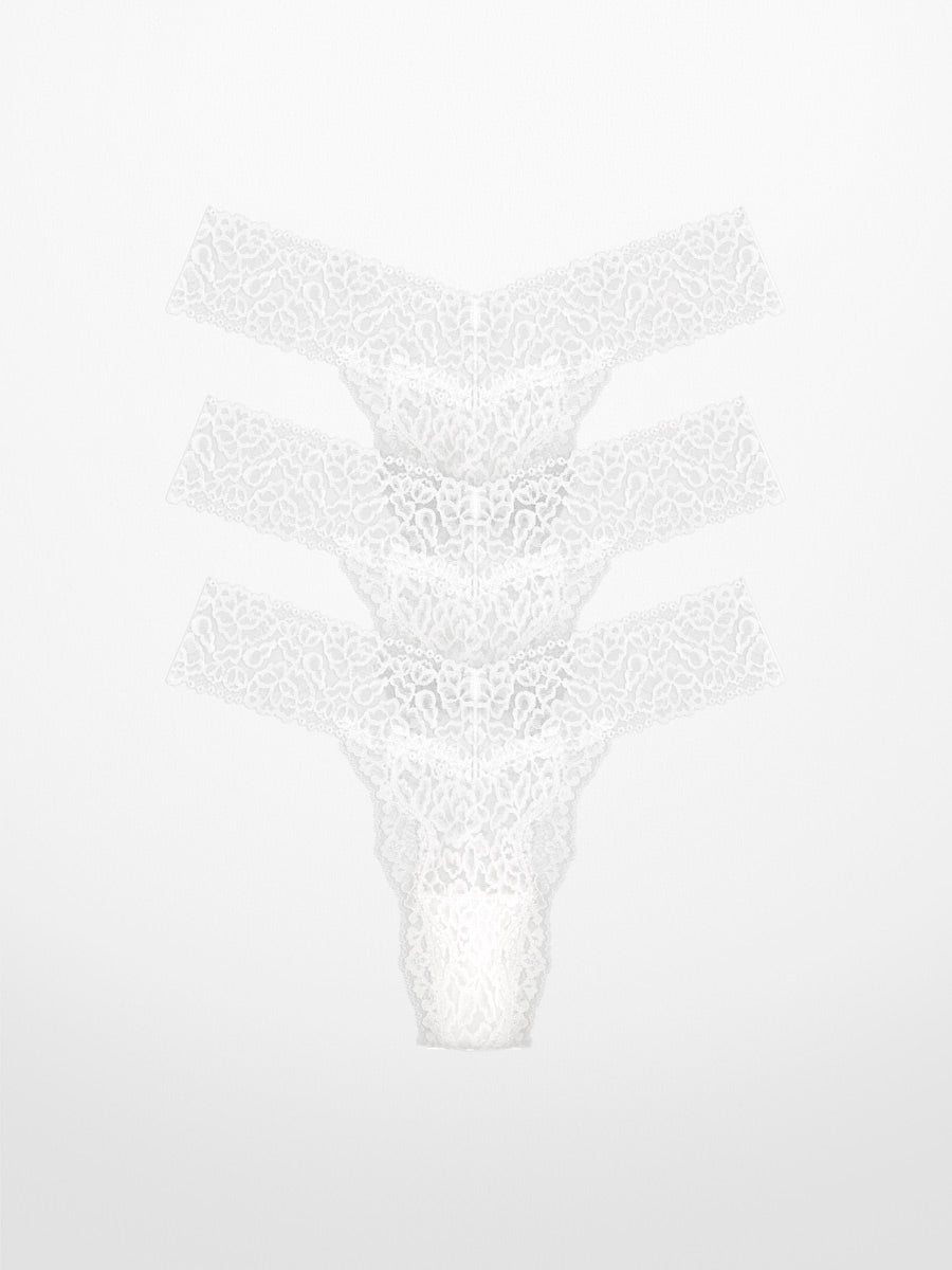 3-Pack Luxe-Stretch Lace Thong in White