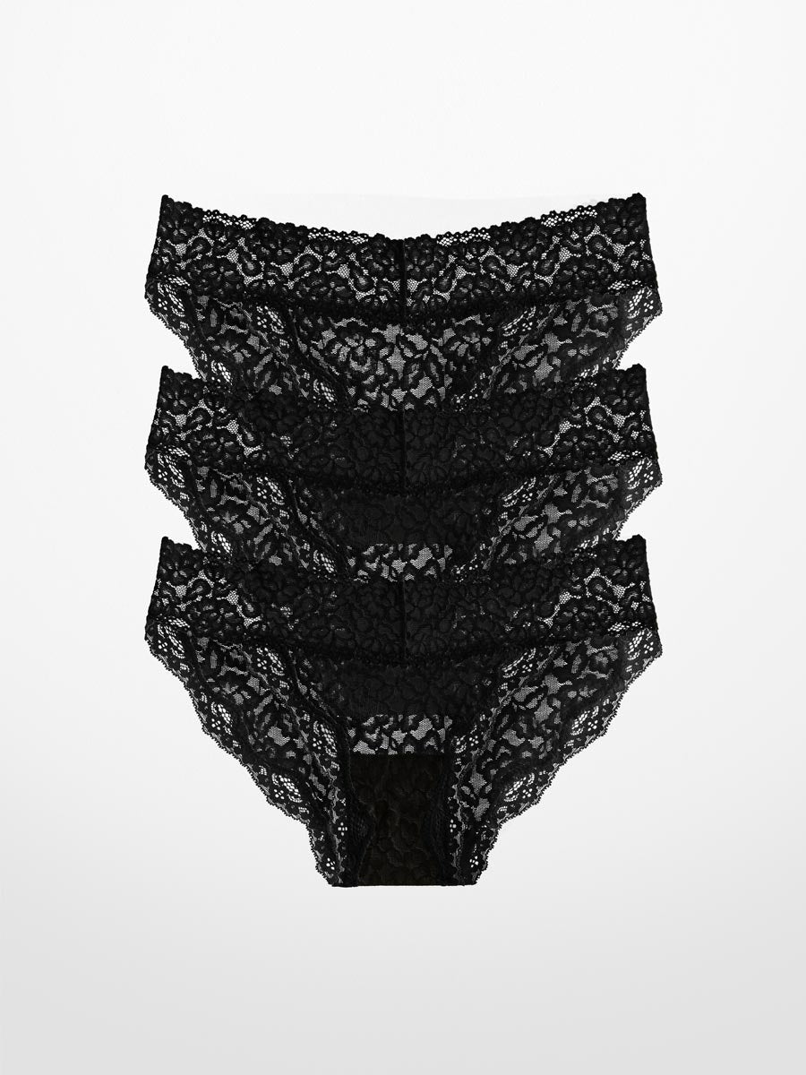 3-Pack Luxe-Stretch Lace Bikini in Black