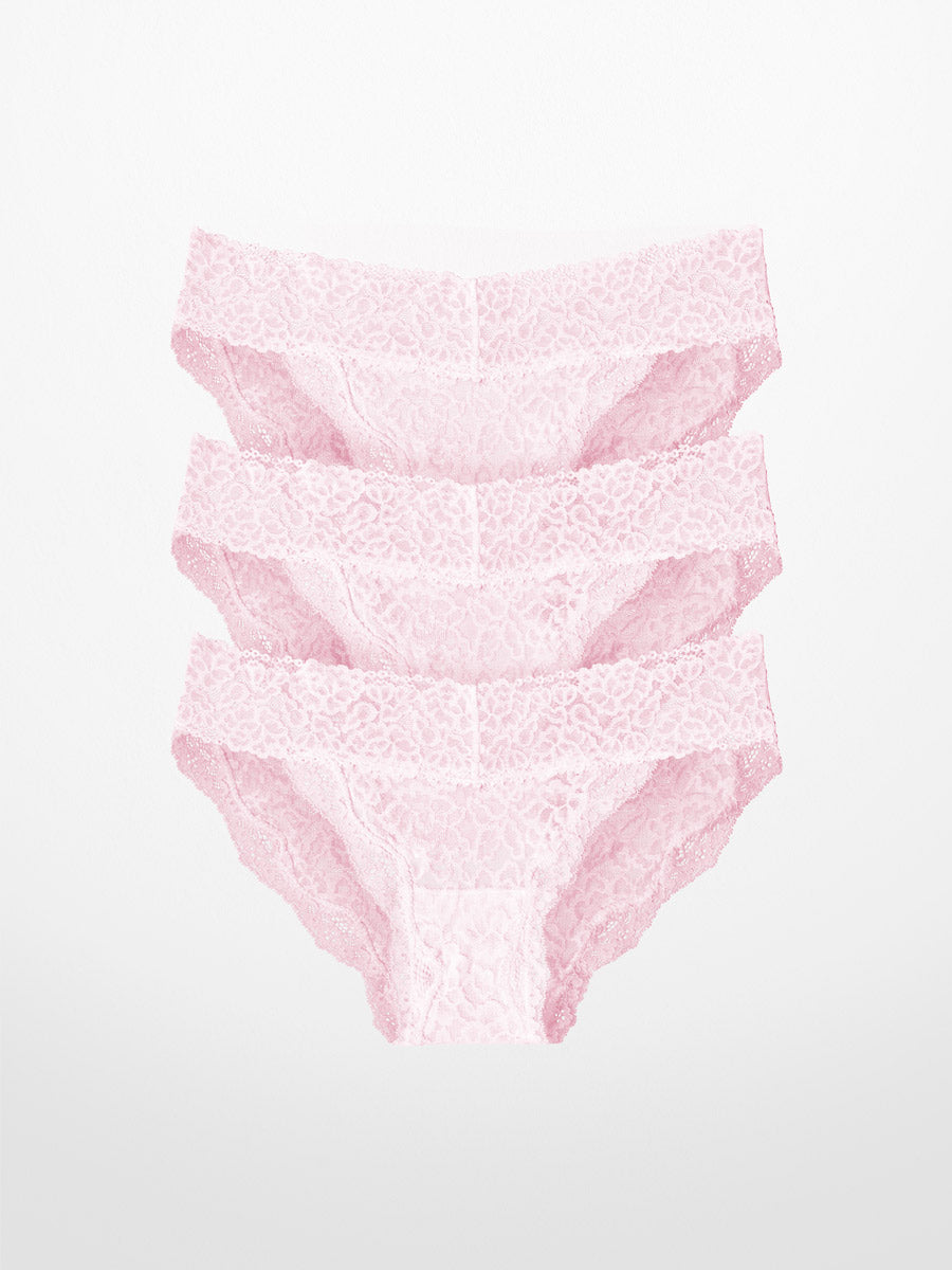 3-Pack Luxe-Stretch Lace Bikini in Soft Pink