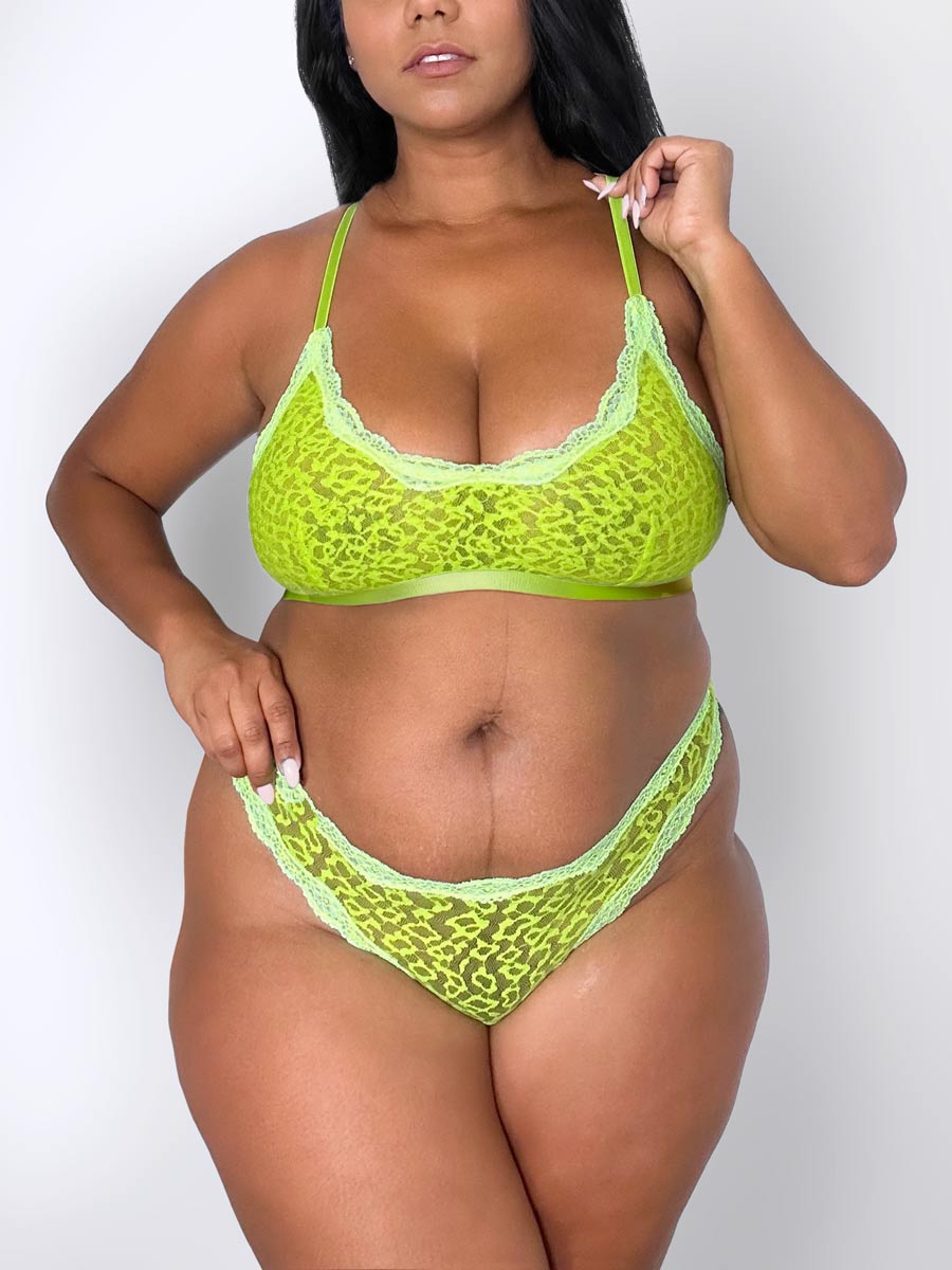 Ever-Stretch Lace Cheeky Bikini - Neon Lime - LoveSuze