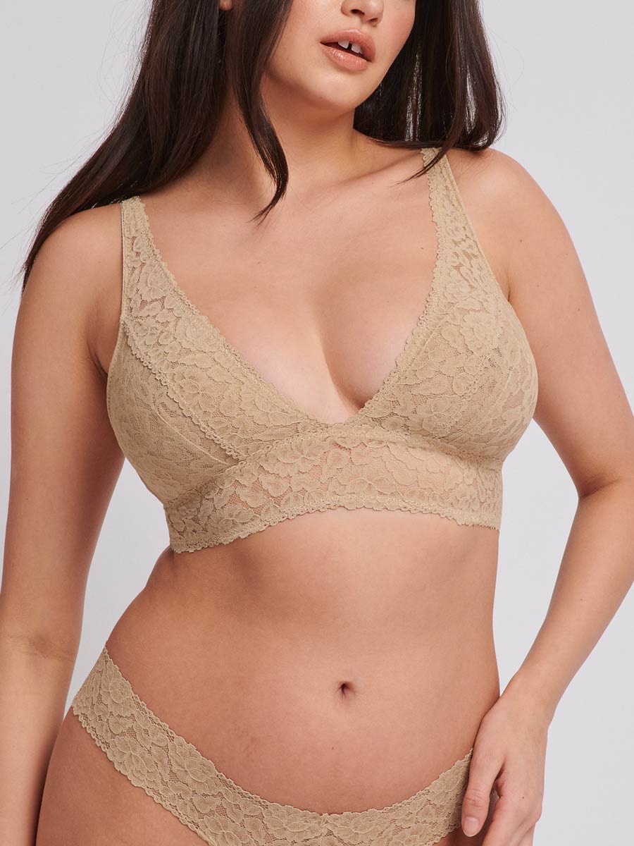 Luce-Stretch Full-Bust Lace Plunge Bra - in Nude - LoveSuze