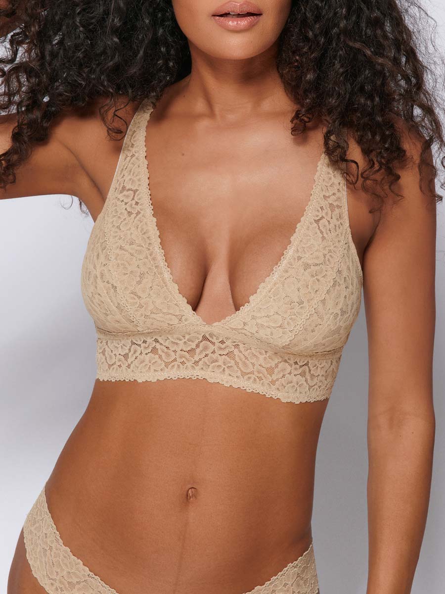 Luce-Stretch Full-Bust Lace Plunge Bra - in Nude - LoveSuze