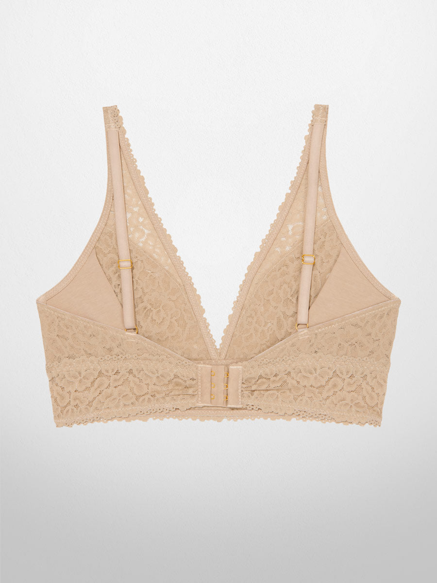 Luce-Stretch Full-Bust Lace Plunge Bra - in Nude - LoveSuze