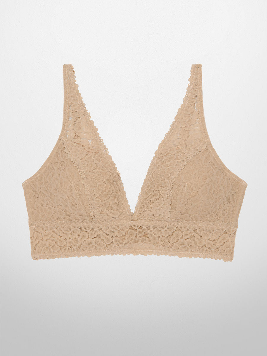 Luce-Stretch Full-Bust Lace Plunge Bra - in Nude - LoveSuze