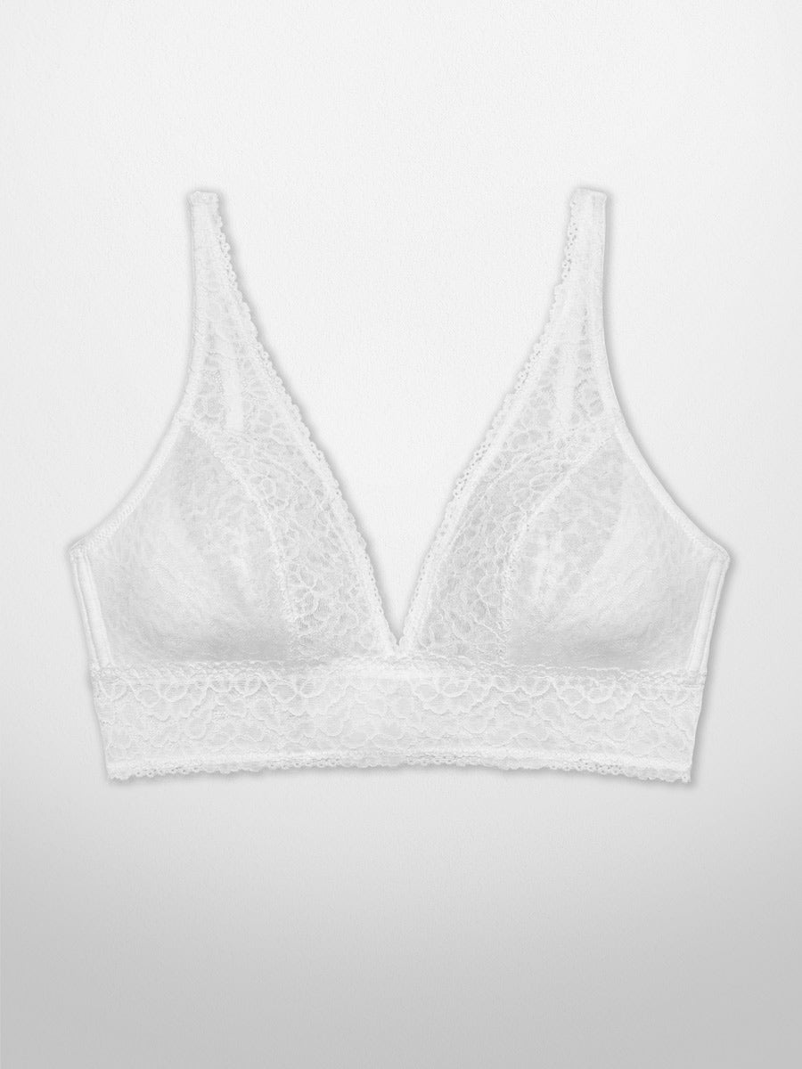 Luxe-Stretch Full-Bust Lace Plunge Bra - in White - LoveSuze