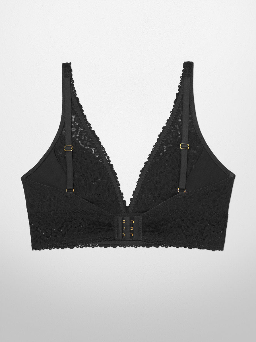 Luxe-Stretch Full-Bust Lace Plunge Bra - Black - LoveSuze
