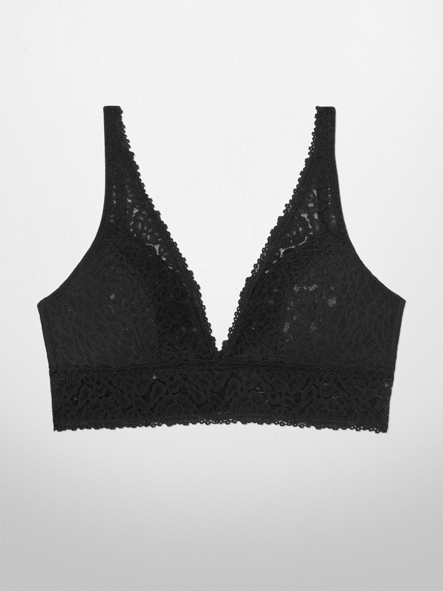 Luxe-Stretch Full-Bust Lace Plunge Bra - Black - LoveSuze