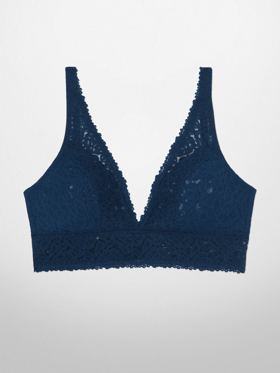 Luxe-Stretch Full-Bust Lace Plunge Bra - Midnight Blue - LoveSuze