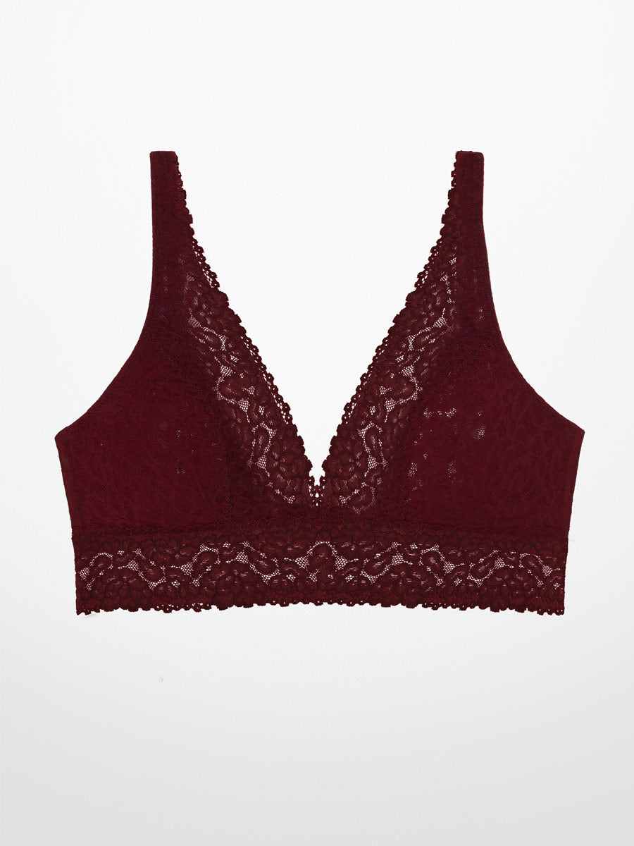 Maroon lace bra from LoveSuze on white background