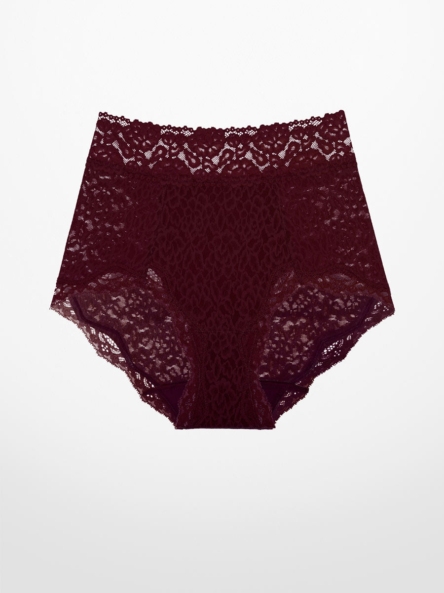 Maroon lace shortie on a light gray background