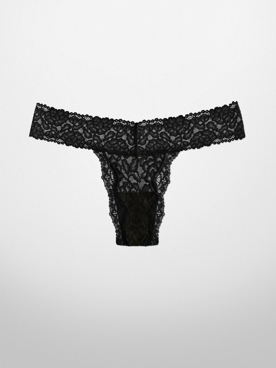 Luxe-Stretch Lace Thong in Black - LoveSuze