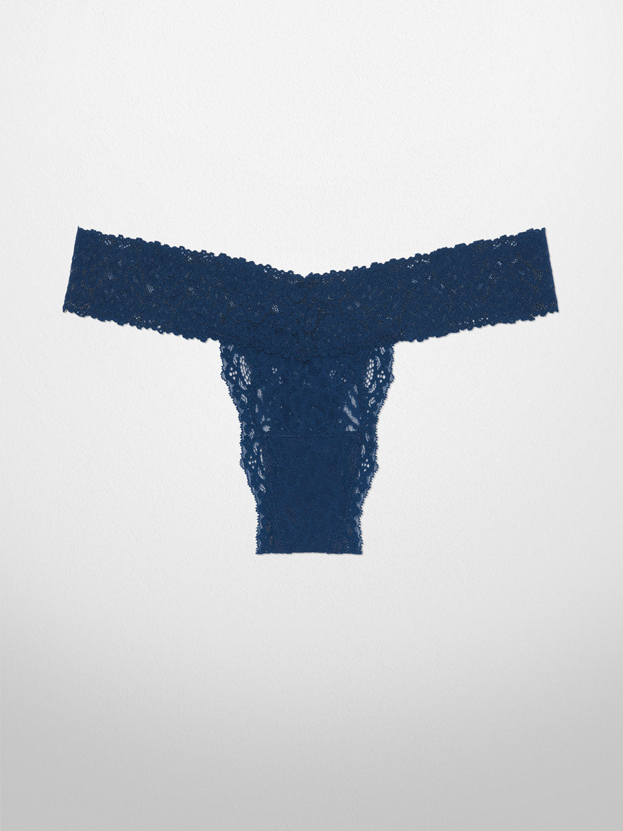 Luxe-Stretch Lace Thong in Midnight Blue- LoveSuze