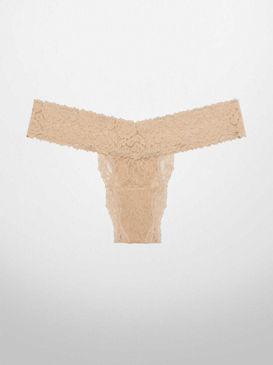 Luxe-Stretch Lace Thong in Nude - LoveSuze