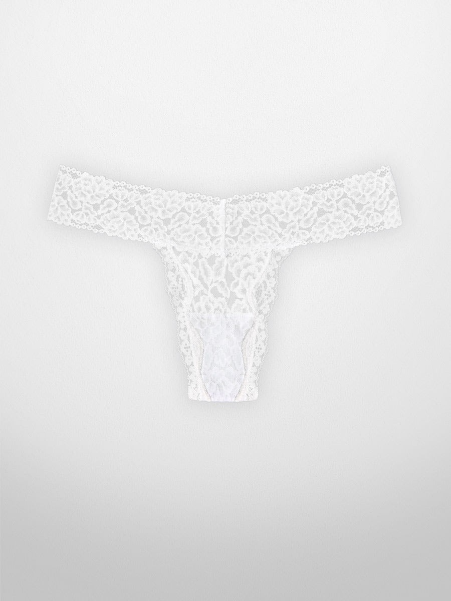 Luxe-Stretch Lace Thong - in White - LoveSuze