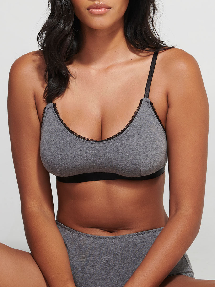 Comfort-Stretch Cotton Scoop Bralette in Heather Gray