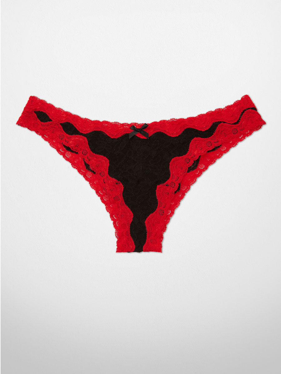 Downtown Lace Cheeky Bikini - Red/Black - LoveSuze
