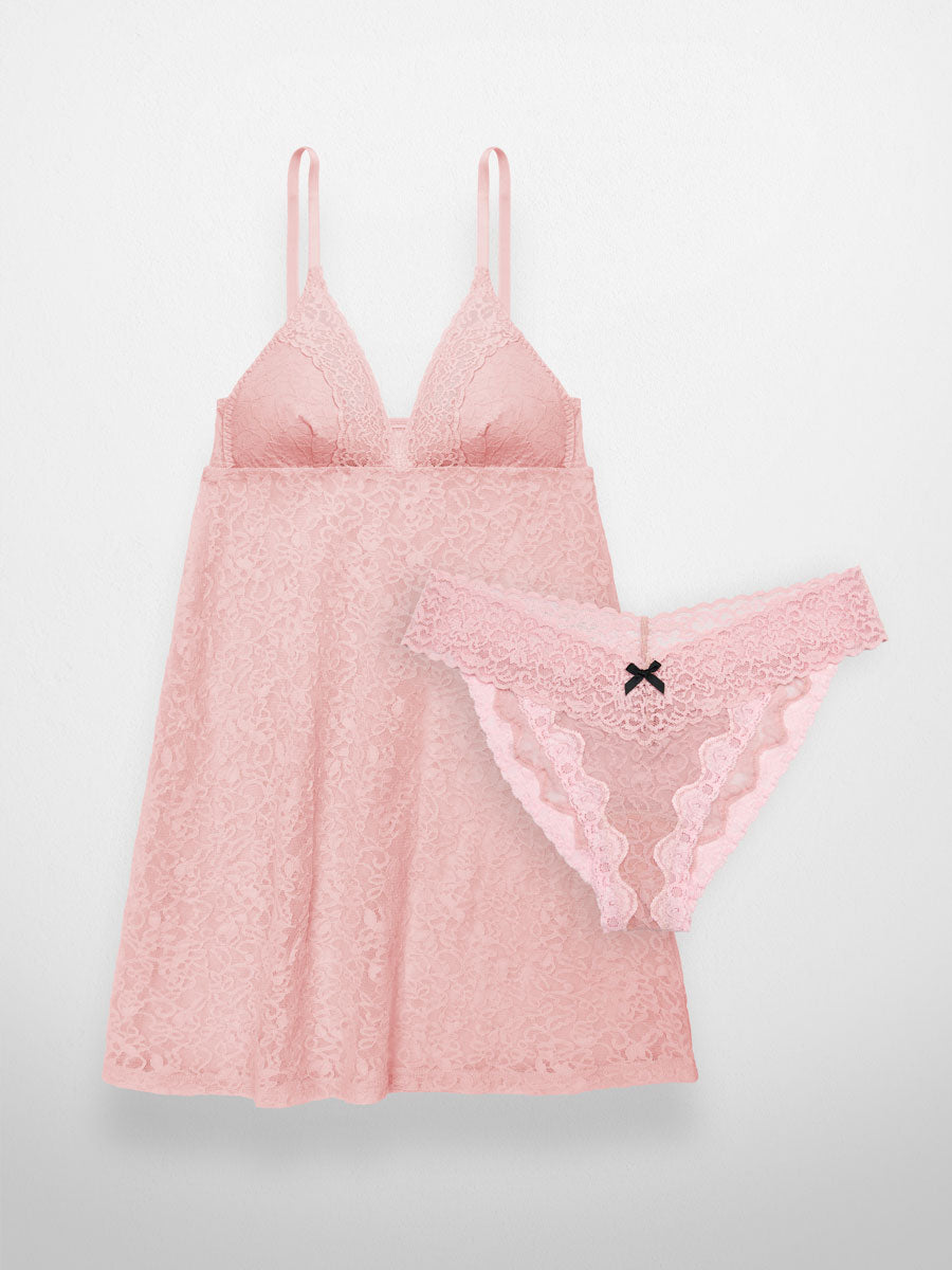 Ever-Stretch Lace Babydoll Lingerie - Pink - LoveSuze