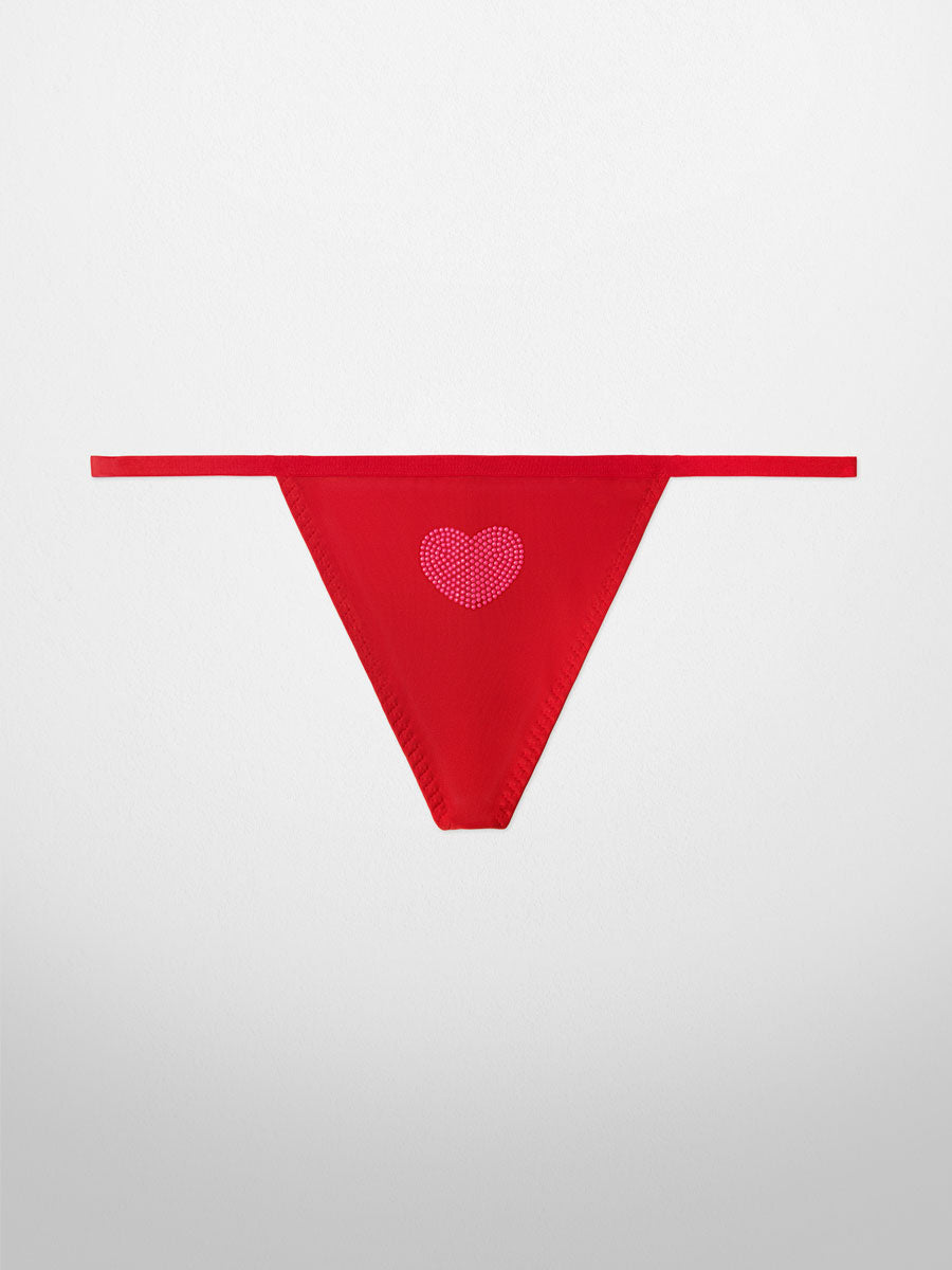 Heart V-String Panty - Red - LoveSuze