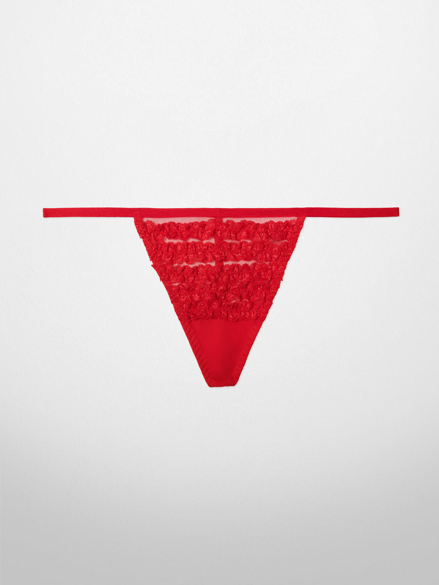 Ruffle V-String Underwear - Red - LoveSuze