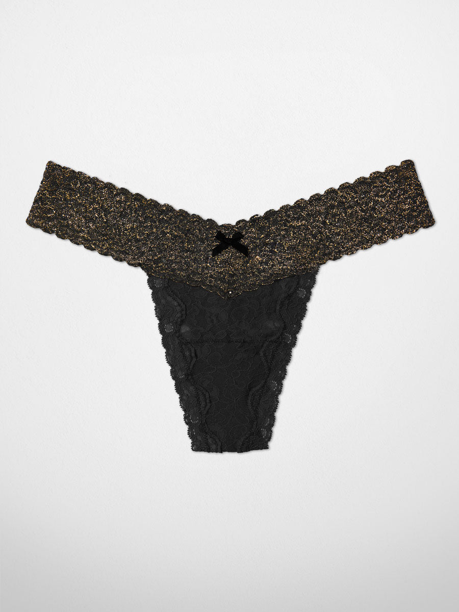 SUZE™ Lace Thong  Underwear - Black/Gold Foil- LoveSuze